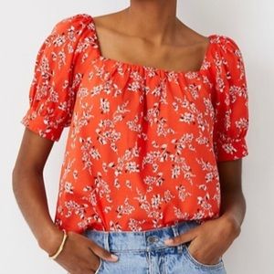 Ann Taylor Floral Square Neck Top L NWT